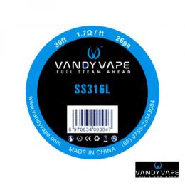 30フィート　バンディベイプ(Vandy Vape)　ステンレス316L　ワイヤー26ga(30ft Vandyvape SS316L Wire 26ga)